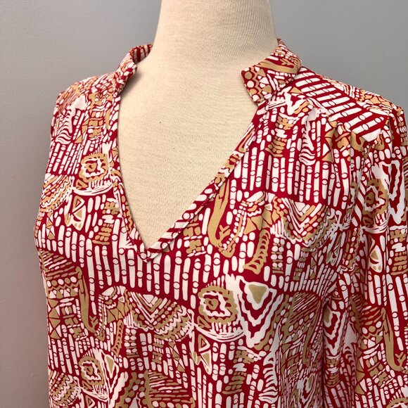 Jude Connally Red Elephant 3/4 Sleeve Tunic Top L - Picture 3 of 11